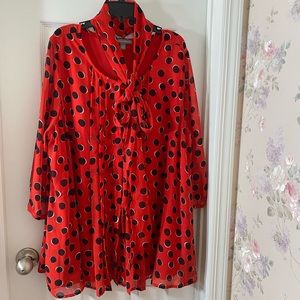 Red black white blouse